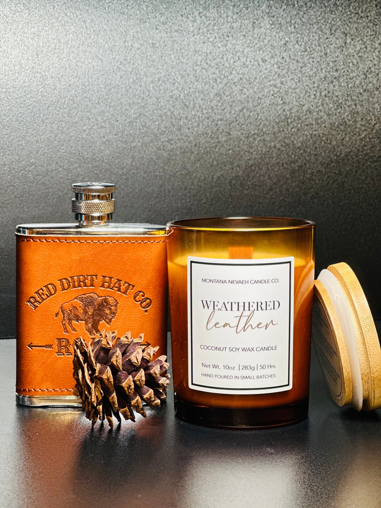 Weathered Leather Bamboo Candle